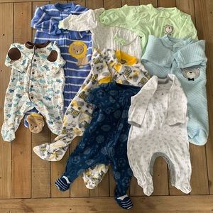 Bundle (8) Baby Boy Footed PJs Onesies SleepnPlay